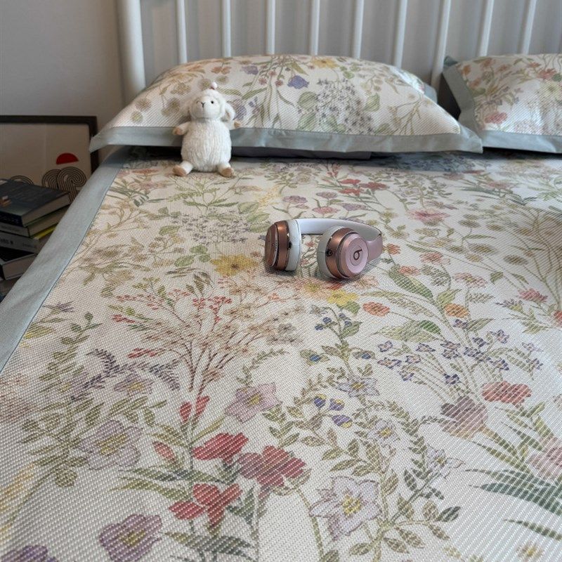 田园清新夏季可机洗席子冰丝凉席三件套床笠款冰丝席空调软席1.8m,床上用品,冰丝席,淘宝优惠券,粉丝福利购,淘宝优惠卷