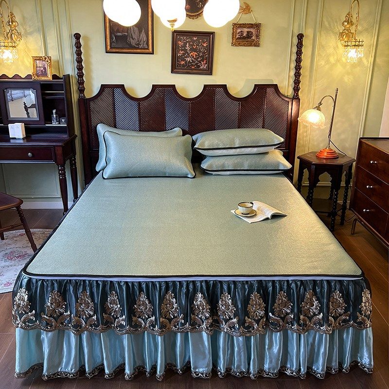 德国高端冰丝凉席床裙款三件套藤席可折叠水洗空调软席子床垫罩,床上用品,藤席,淘宝优惠券,粉丝福利购,淘宝优惠卷