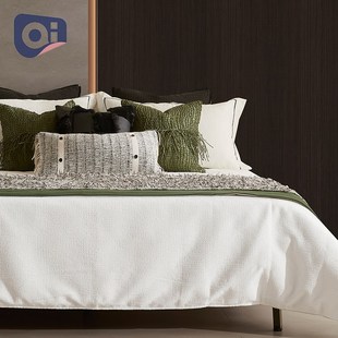 绿色侘寂风床上用品套件搭毯抱枕定制 轻奢酒店样板间床品家居软装