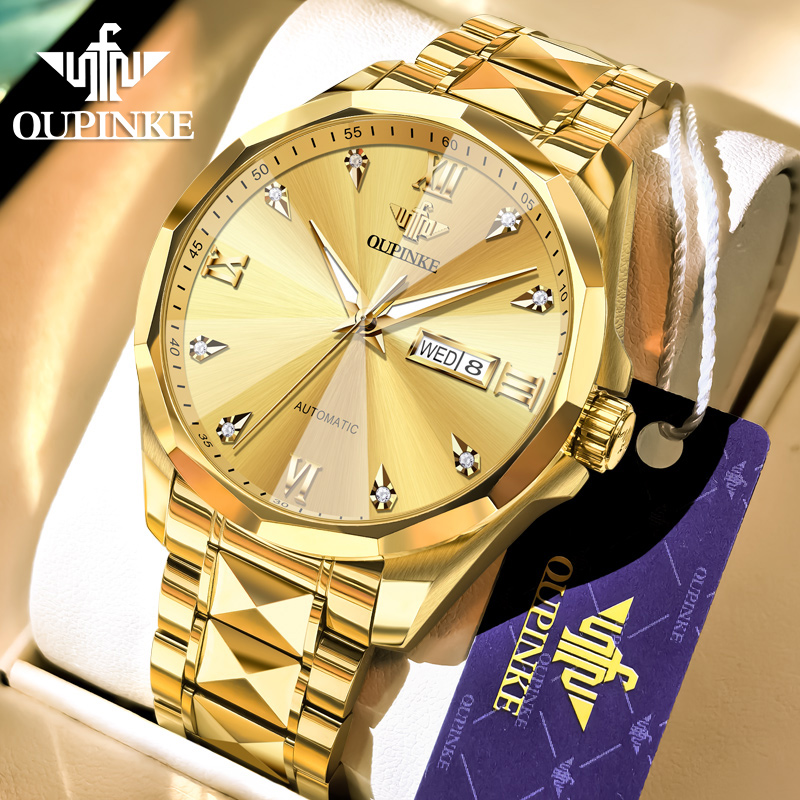 18k黄金色男士全自动机械手表