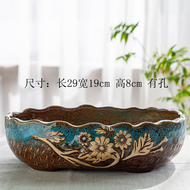 多肉花盆大口径 简约肉肉陶瓷花盆创意组M合拼盘特大号粗陶包邮