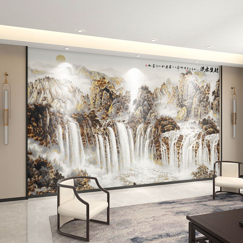 墙纸定制3d立体大n气中式山水电视背景墙壁纸客厅壁布装饰墙布壁