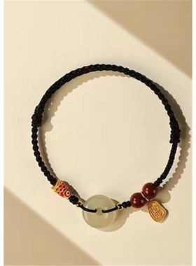 普陀山和田玉平安扣m手链红绳男生女款上岸龙蛇年本命年属龙转运