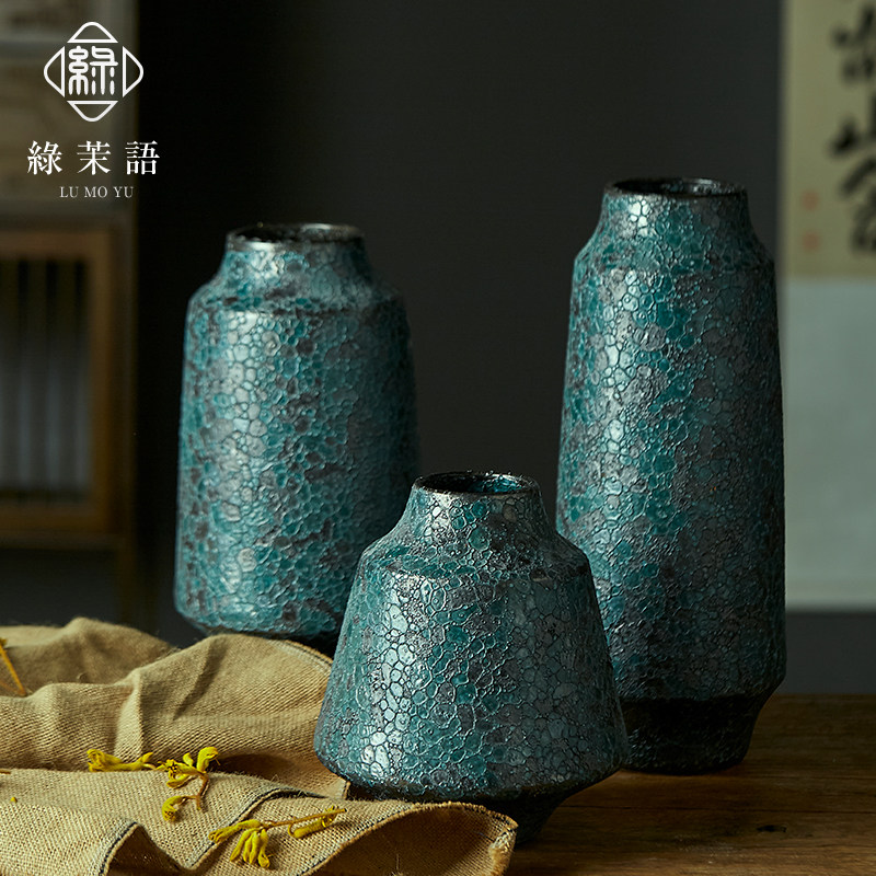 新中式 景德镇陶瓷花瓶 家居摆件装饰桌面花器工艺墨绿斑轻奢花瓶