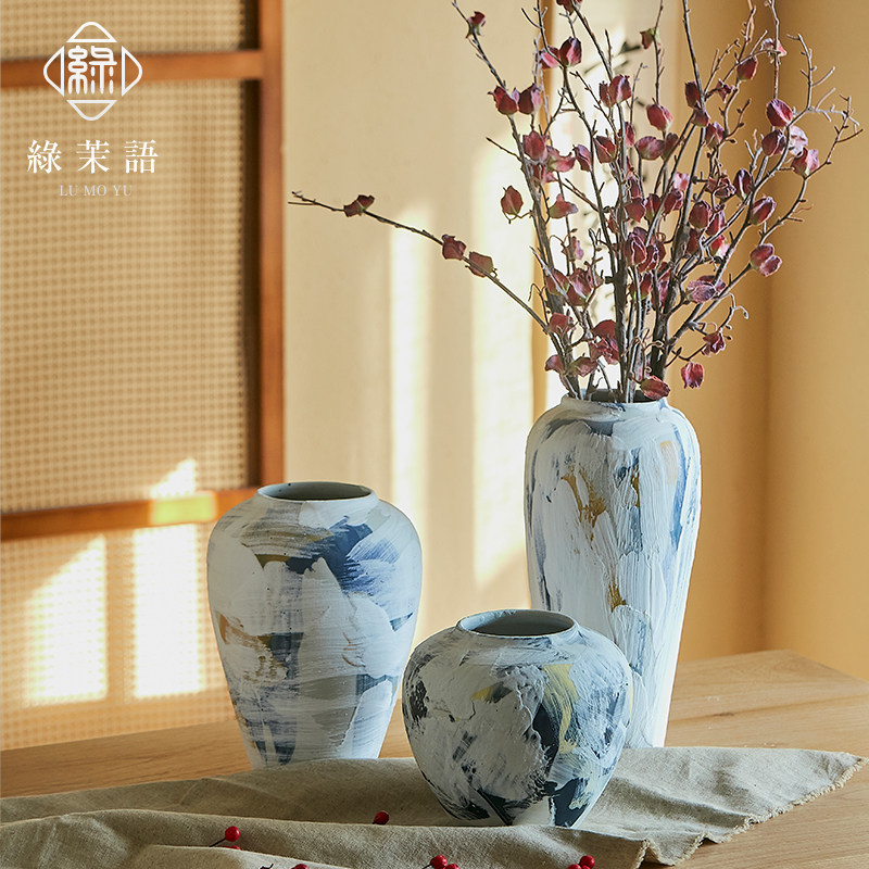 景德镇 新中式轻奢陶瓷花瓶 家居客厅玄关高级简约花器诧寂风花瓶
