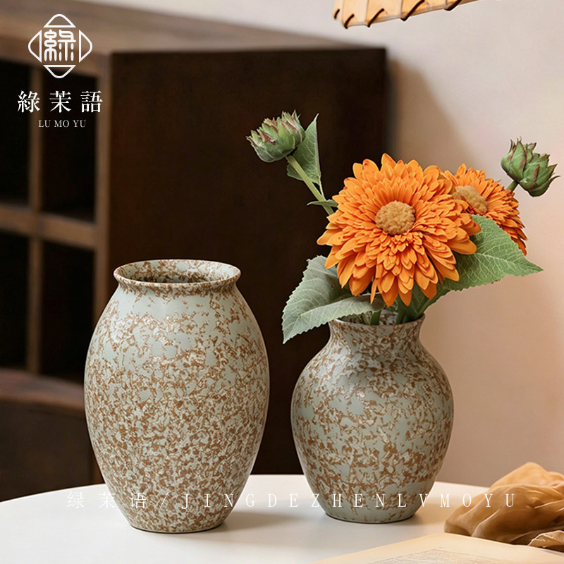 景德镇斑驳复古新中式陶瓷花瓶侘寂风民宿装饰摆件花器可水培陶罐图片