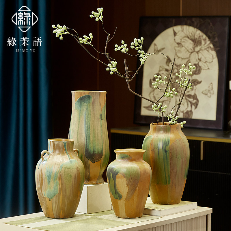 景德镇陶瓷花瓶家居客厅摆件 新中式花瓶 现代轻奢油画风花器装饰