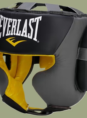正品真皮EVERLAST全防护格斗头盔散打护具训练装备拳击头盔护头