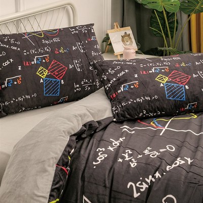 数学公式水晶绒被套四件套u秋冬季加厚学生宿舍三件套学霸床上用