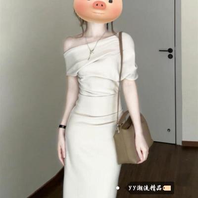 法式气质一字肩连衣裙子女夏2025时尚新款高级感收腰显瘦包臀长裙