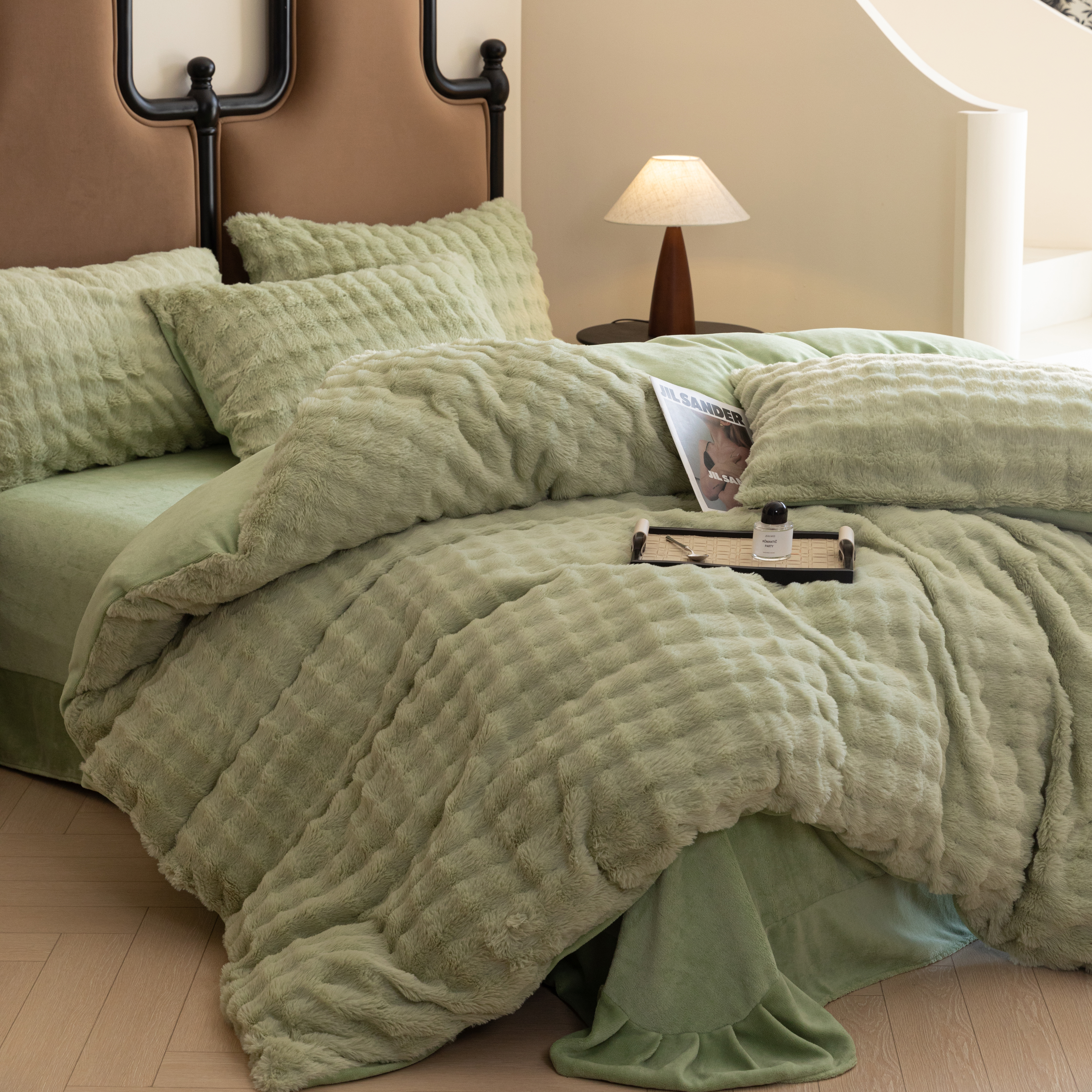 无印独白冬季兔绒雕花绒AB面四件套床单双人被套加厚四件套FQ