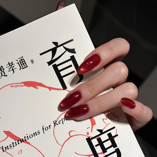 新品狠货鸽血红猫眼红色玻璃珠美甲酒红色车厘子红美甲手工穿戴甲