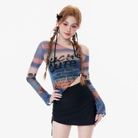 【蔚藍(lán)星際d】不規(guī)則單邊個(gè)性罩衫保守裙褲顯瘦三件套裝分體泳衣