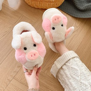小猪棉拖鞋 包跟保暖室内居家用G2023新款 可爱毛绒棉鞋 女 女士冬季