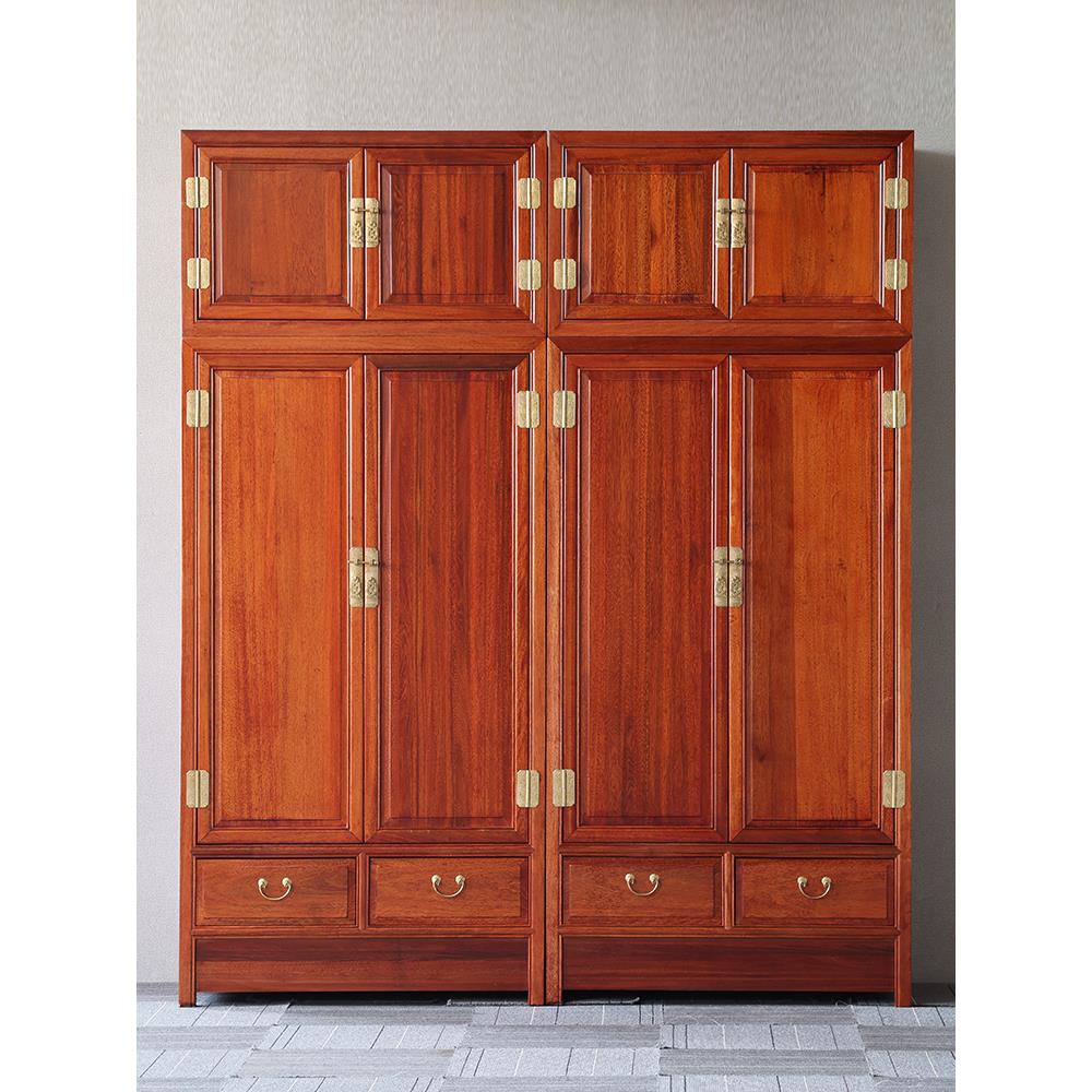 金花梨木顶箱柜新中式实木明清古典三门四门素面雕花卧室组合衣柜