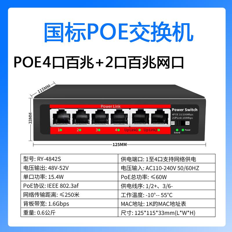 POE供电交换机监控专用千/百兆4/8口防雷48V电源模块