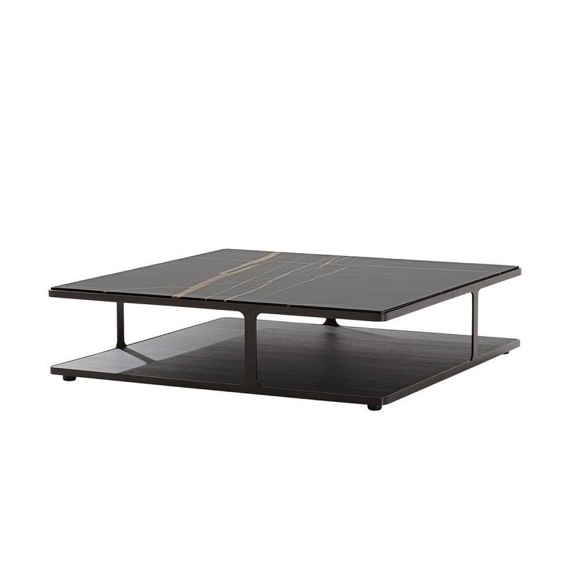 Poliform家具现代金属岩板方形茶几咖啡桌整装大户型客厅电视柜