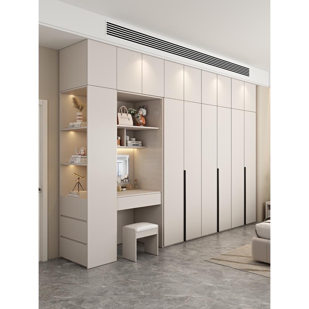 新款奶油风家用卧室衣柜带梳妆台边柜顶柜一体现代简约组装大衣橱