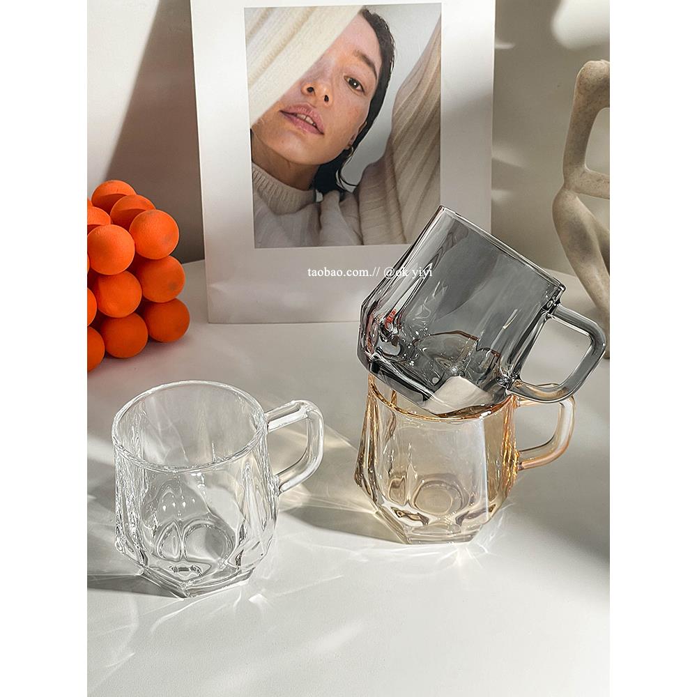带把手玻璃杯ins风家用客厅喝水杯子高级感牛奶咖啡杯饮料果汁杯