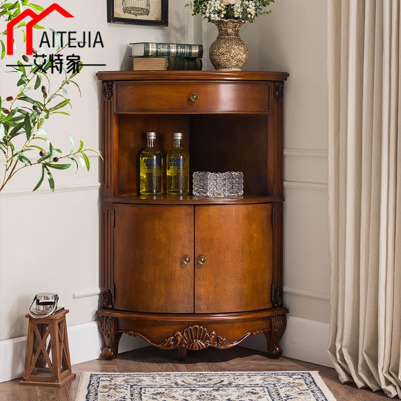 美式角柜实木角落柜欧式墙角柜 复古转角柜矮柜墙边柜扇形置物柜