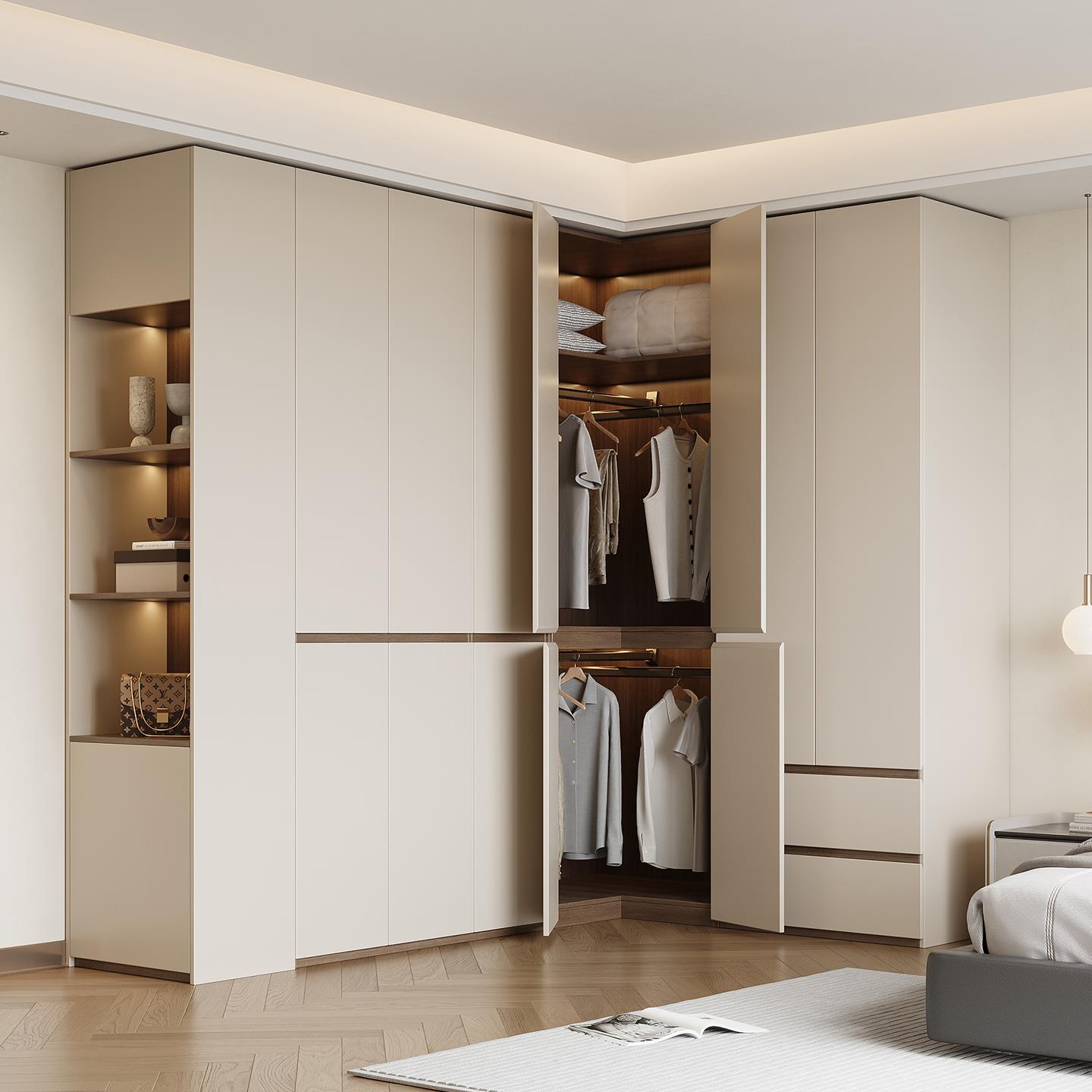 ENF级航空蜂窝铝合金分段式转角衣柜卧室家用L型衣帽间衣橱可定制