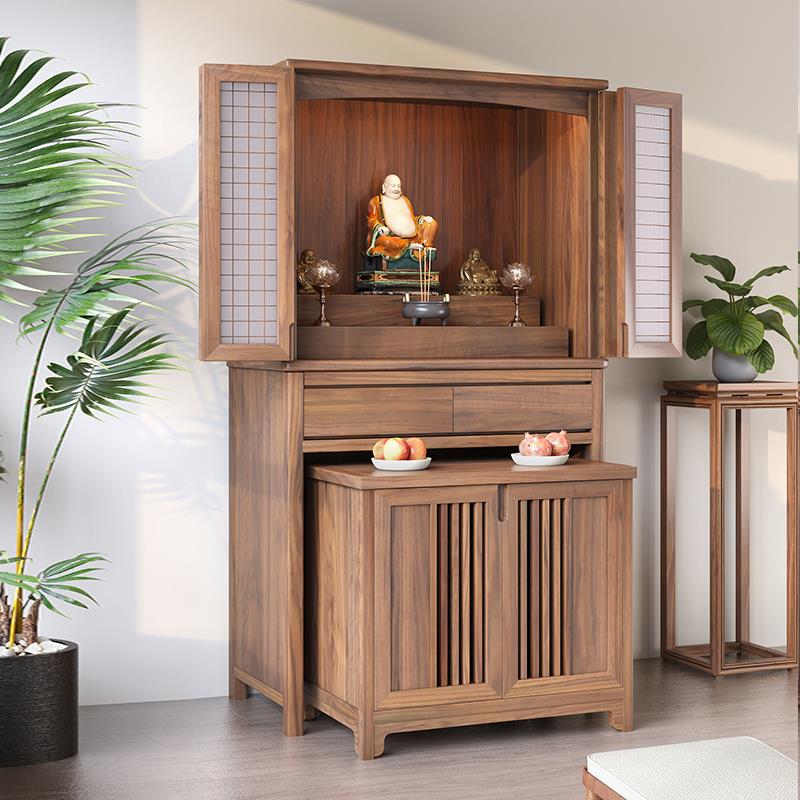 北美黑胡桃木佛龛供桌神台观音菩萨家用新中式立柜一体实木佛柜龛