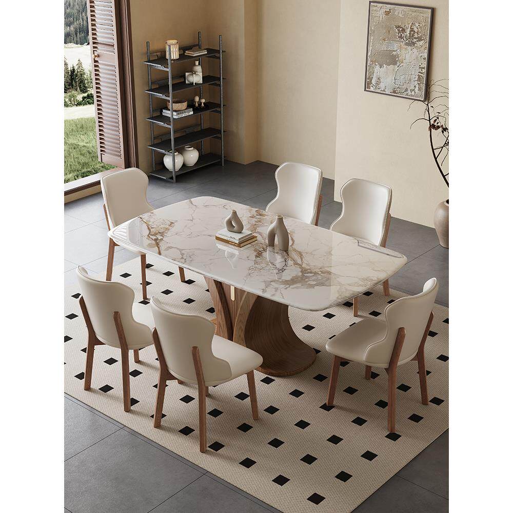 超晶石轻奢餐桌椅组合微晶石小户型家用现代简约实木长方形饭桌子