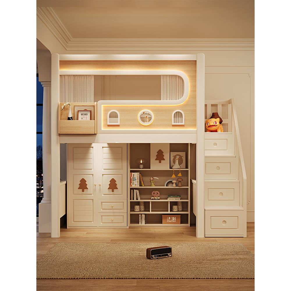 儿童床书桌一体上床下桌组合床上床下柜实木上下床上层床下层书桌