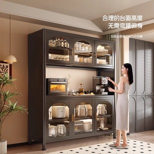 厨房玻璃餐边柜置物架落地多功能微波炉烤箱锅架多U层储物收纳橱