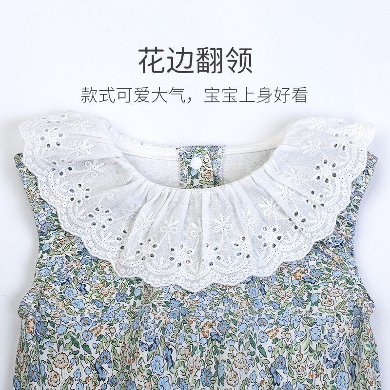 女宝宝无袖包屁衣夏装薄新生儿连体衣田M园风婴儿三角哈衣夏日