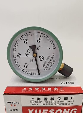 上海雪松Y-100普通压力表0-0.6 1.0 1.6 2.5MPA水压力表 气压表