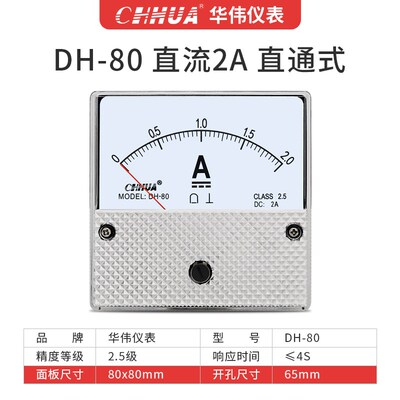 华伟DH-80直流电流表DC1A2A3A5A10A15A20A30A50A100A200A 80X80mm