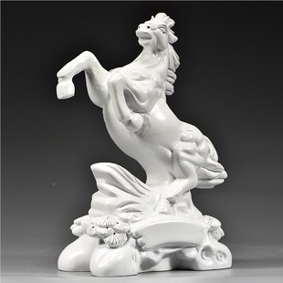 白色木马到成f功雕刻摆件家居客厅办公室实木马装 饰工艺品开业送