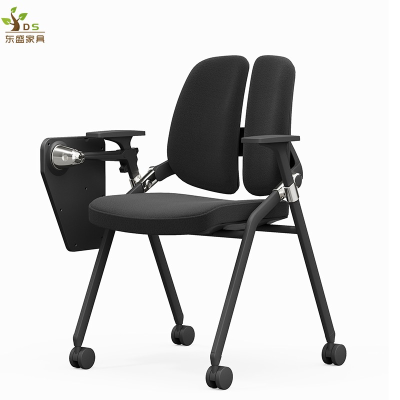 翻折座垫会议椅带小桌面培训椅滑A动扶手会客椅舒适双背式职员接