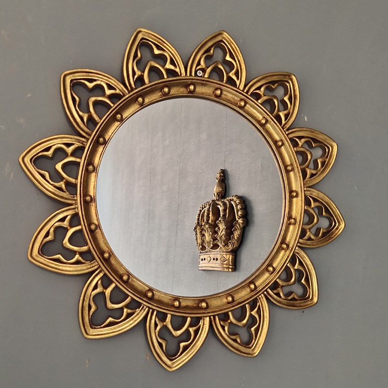 金色新款欧式防水卫生间浴室镜圆形太阳装饰镜玄T关镜复古壁饰镜