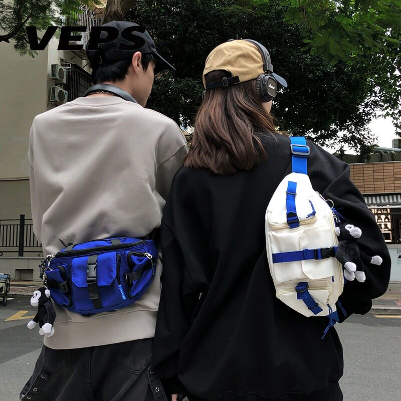 VEPS撞色机能胸包男女同款潮酷斜挎腰包百搭街头骑行随身收纳小包