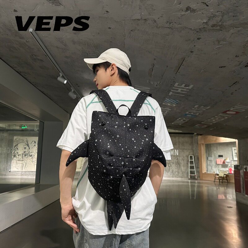 VEPS鲨鱼造型双肩背包男女小众创意立体鱼尾背包潮酷学生休闲出游