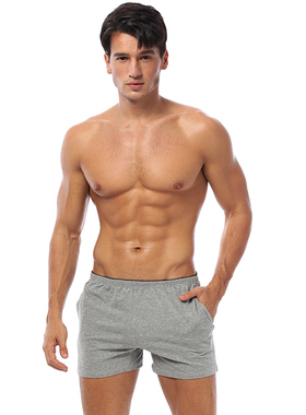 ORLVS男士平角内裤纯棉舒适透气低腰性感简约纯色带口袋居家短裤