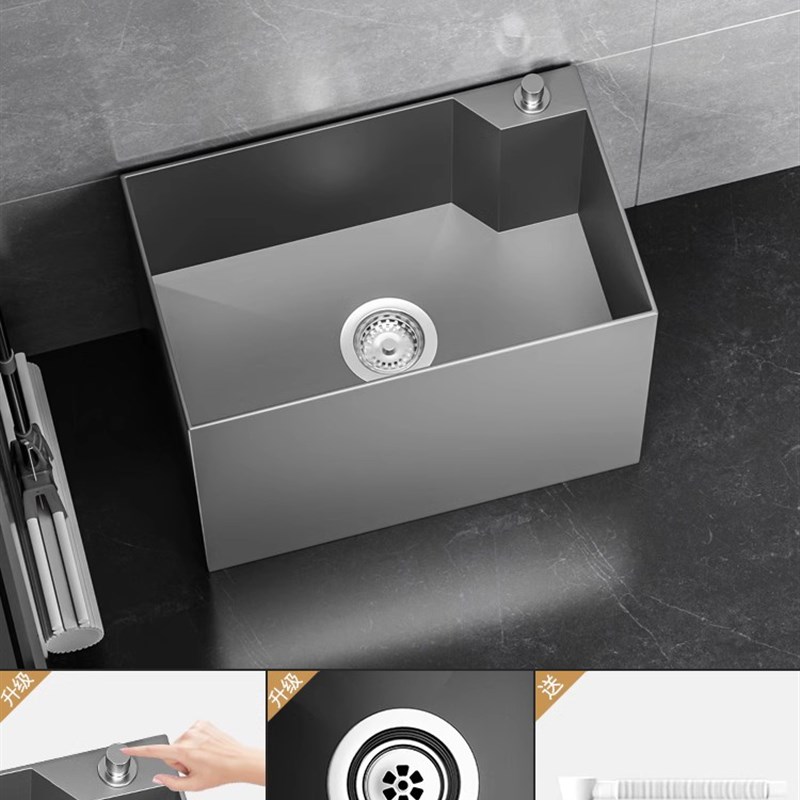 不锈钢拖把池家用卫生间s室外阳台洗拖布盆防溅水长方形黑色墩布