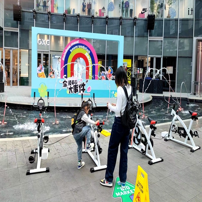 网红棉花糖机脚踏发电单车v户外动感健身单车灯光互动装置游乐设