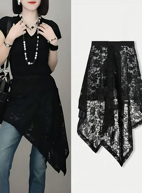 2025夏季新款不规则复古下摆蕾丝半身裙女显瘦百搭遮肉显瘦屁帘