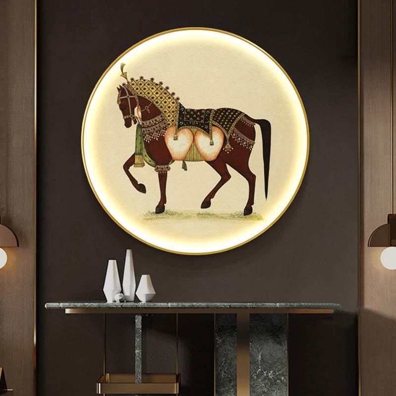 马玄关装饰画北欧餐厅发光画抽象圆形美式过道挂画欧式客厅壁画图片
