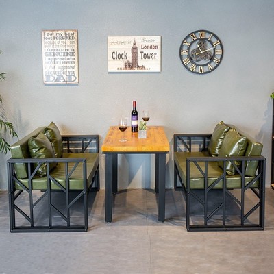 loft覆古工业风酒吧西餐厅铁艺双人咖啡厅奶茶店卡座沙发桌椅组合
