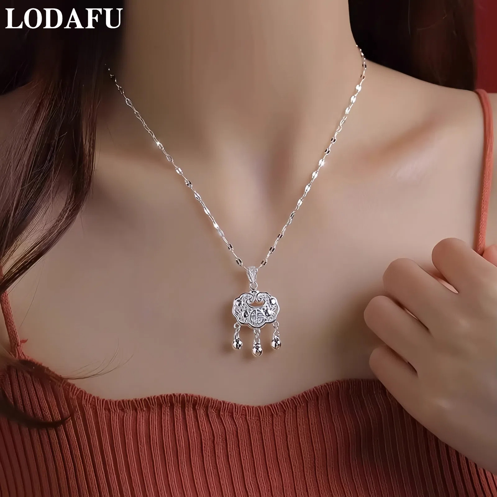 LODAFU纯银项链平安锁女生日礼物