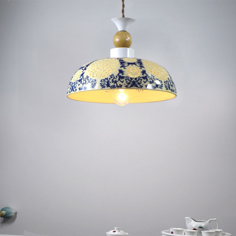 新中式青花瓷现代简约餐厅茶室阳台面馆T中餐厅吧台吊灯