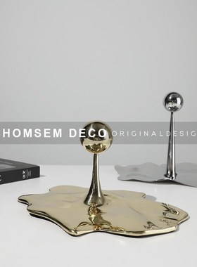 现代创意水滴桌面摆件客厅电视玄关酒柜装饰品样板间W书房金属摆