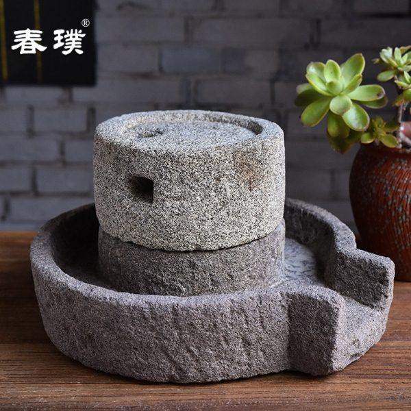 精品老式青石小石磨老磨豆腐磨盘民间旧石器流水装饰摆件石头茶盘