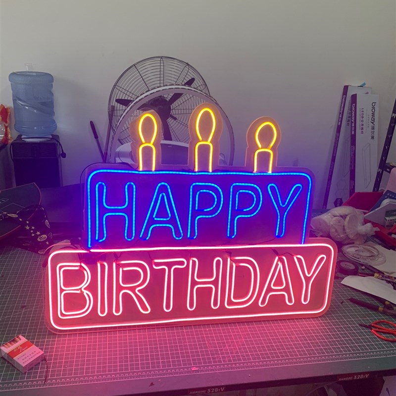 霓虹灯手举牌定制内容图案生日快乐HGogo演出巡场发光道具
