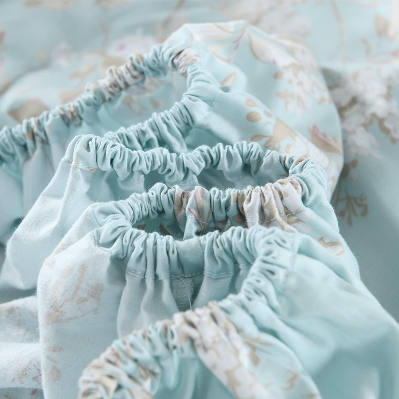 60支长绒棉贡缎印o花单件床笠枕套三件套双人床罩全棉保护套防滑