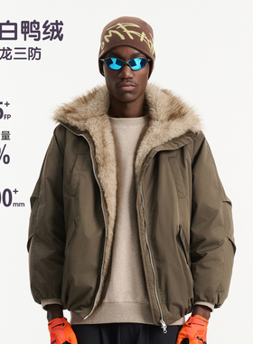 NEVER EMPTY毛领拼接羽绒服男女款90白鸭绒座山雕保暖外套2025冬